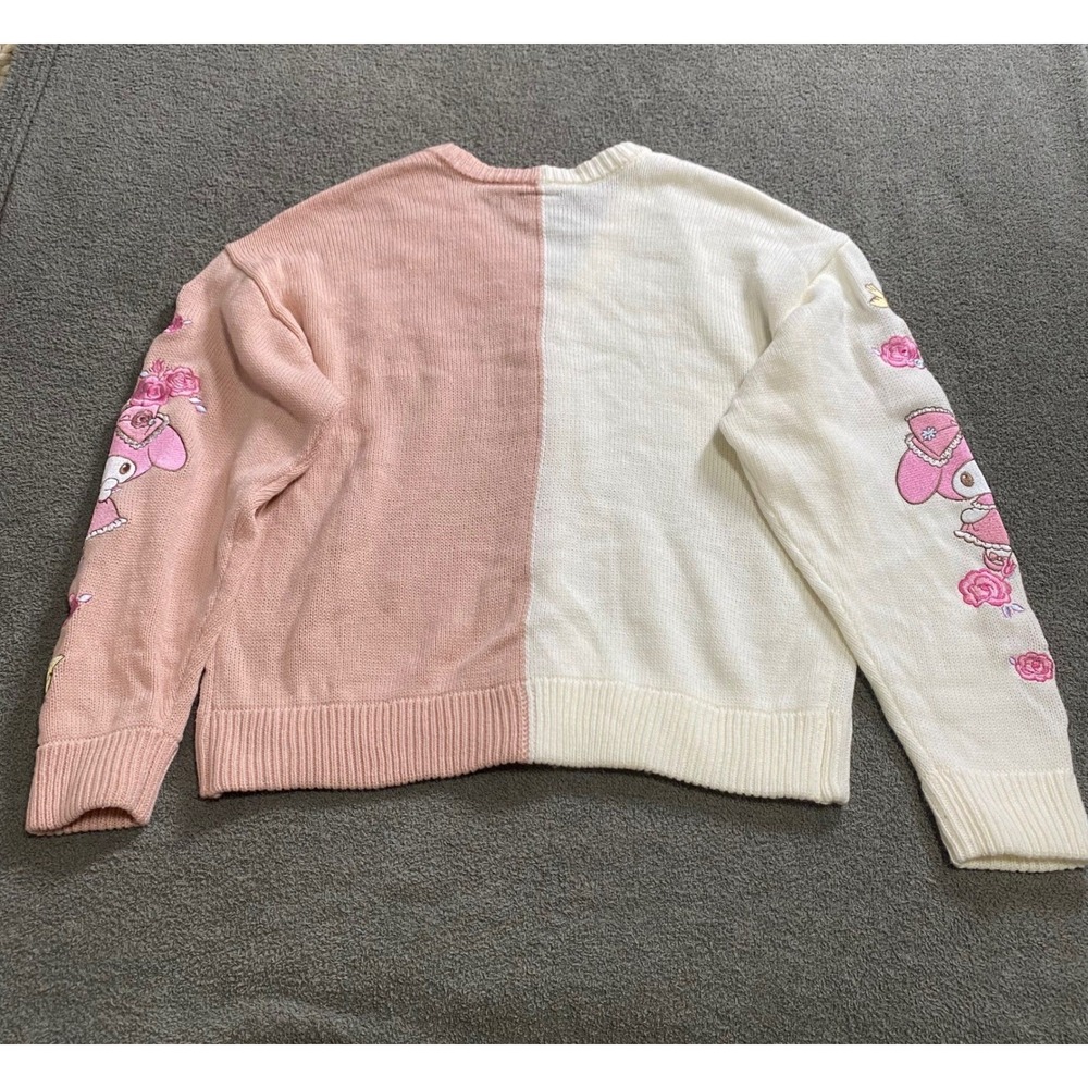 My Melody Sanrio Cardigan Womens Medium Pink White Embroidered Coquette Y2k - Picture 2 of 8